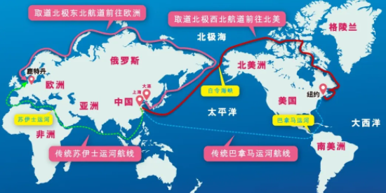 避开红海，，，，，中国集装箱海运船开辟北极新航线